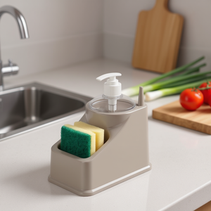 Dispenser di Sapone PlasticForte con Porta Spugna, Set da 6 Pezzi, Organizzatore per Cucina, Colori Morandi - Product Image 3