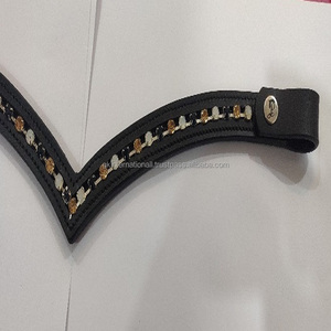 BANDE DE BROW DE CANAL VIDE EN FORME DE V ÉQUESTRE PERSONNALISER À LA MODE AVEC LE CUIR DE HAUTE QUALITÉ ET LA CHAÎNE MÉTALLIQUE DÉCORATIVE - Product Image 6