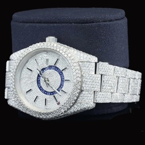 Reloj de Hombre Estilo Hip Hop, Completamente Cubierto de Diamantes Moissanite de Corte Redondo, Movimiento Automático, Esfera Redonda, Resistente al Agua, Oro Blanco - Product Image 2