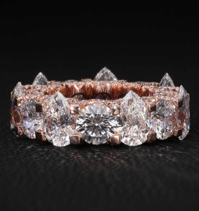 Anillo de Boda de Plata de Ley Chapado en Oro con Perlas de Agua Dulce y Moissanita Tallada, Estilo Hip Hop, Corte Eternity, VVS1, Color D, Engaste Pavé - Product Image 1