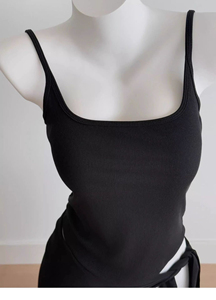 Custom Women's TankTop Ribbed Spaghetti Strap Crop Seamless <b>Square</b> Neck Sleeveless Stretch Slim Fit Normcore/Minimalist Camisole - Product Image 3