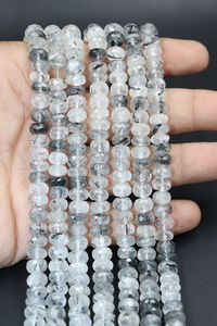 Natural Black <b>Opal</b> Rutile Faceted Rondelle Shape Beads 8mm Multi-Rutile Beads for Jewelry Making - Product Image 5
