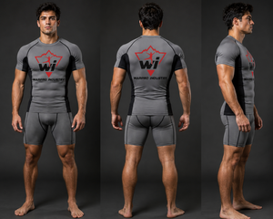 Warpro Industry Men's Short Sleeve Rash Guard Compression Shirt Quick Dry Printed Sport <b>Top</b> Gray Black - Product Image 6