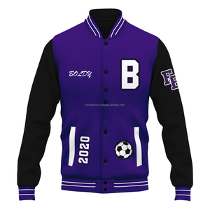 Custom Men's Windproof Polyester/Cotton Varsity Jacket Henry Collar Zipper Closure <b>Fleece</b> Lining Embroidery Options Casual Style - Product Image 3