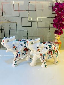 Handmade Polished Marble <b>Elephant</b> Figurines Figurine Pattern Animal Theme Home Decoration Business <b>Gift</b> Stone Crafts Pair - Product Image 2