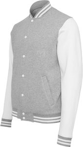 Veste universitaire pour homme en gris chiné et blanc, avec broderie chenille personnalisée, style baseball, veste universitaire Letterman - Product Image 5