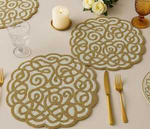 Handmade Polyester/Cotton <b>Beaded</b> <b>Placemats</b> (Set of 2) Floral Embroidered Design Eco-Friendly for Home & Hotel Use - Product Image 4