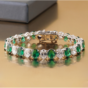 Bracelet tennis ovale 18,06 CT en diamant de laboratoire et zircone cubique, or blanc 14 carats, accessoire de mode - Product Image 1