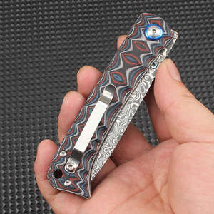 Couteau pliant en acier Damas pour le camping et la chasse, personnalisable OEM, qualité industrielle, de poche, portable, multifonctionnel - Product Image 2