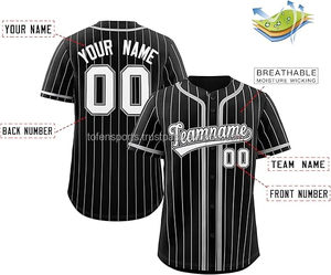 Camiseta de Béisbol Personalizada, Negra con Rayas Blancas, Impresión Sublimada, Unisex, Adulto, Manga Corta, Transpirable, Cierre de Botones, Nombre del Equipo 00 - Product Image 2