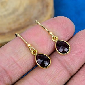 Handmade Smokey Quartz Pear Shape Gemstone Drop Earrings 18k Micron Gold Over 925 <b>Sterling</b> <b>Silver</b> - Product Image 1