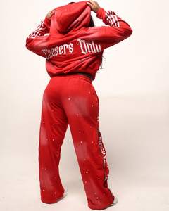 Conjunto de Chándal con Logotipo Personalizado, Lavado Ácido, Estilo Vintage, Sudadera con Cremallera y Rayas Desgastadas, Pantalones Acampanados, Unisex 2026 - Product Image 2