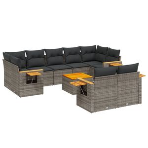 Grand ensemble de canapés de jardin en rotin PE gris avec accoudoirs réglables, confortable et élégant - Product Image 2