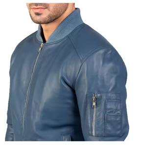 Veste d'hiver pour homme en cuir faite à la main, coupe ajustée, col montant, détail avant, avec design personnalisé style streetwear - Product Image 6