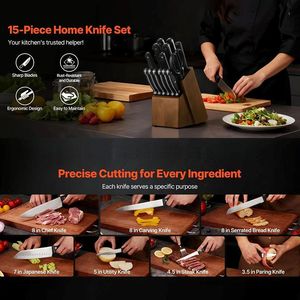 Set di 15 Coltelli da Cucina con Blocco Portacoltelli per Uso Domestico - Product Image 2