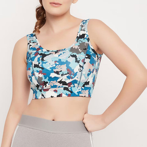 Women's <b>Blue</b> Camo Print Sports <b>Bra</b> Scoop Neck Medium Support Breathable Yoga Fitness <b>Blue</b> Gray Pink Pattern Oem Service - Product Image 5