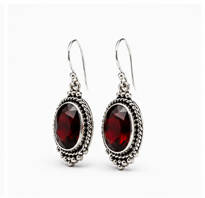 Red Garnet <b>Silver</b> <b>Earrings</b>, Sterling <b>Silver</b> Oval Garnet Dangle <b>Earrings</b>, Vintage Boho Gemstone Jewelry, Statement Gift for Her - Product Image 2