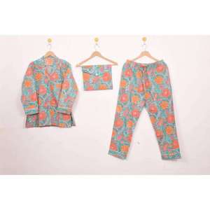 Conjunto de Pijama Premium de Algodón Satinado con Estampado Digital Otoñal, Diseño Floral, Cintura Elástica, Transpirable, Largo Completo, 2026 - Product Image 1