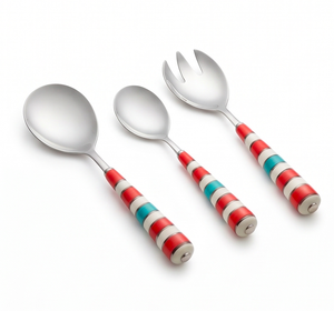 Juego de Servir de 3 Piezas de Acero Inoxidable con Mango de Cerámica, Diseño Retro, Apto para Lavavajillas, para Fiestas y Uso Doméstico - Product Image 1