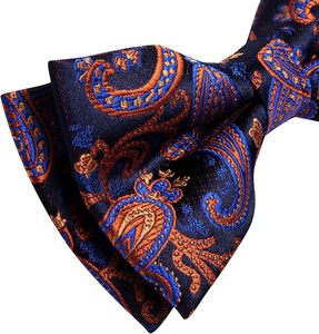 Nœud Papillon en Soie Pré-Noué pour Homme, Brodé Motif Bleu Orange, Durable, Respirant, Séchage Rapide, Tenue Formelle - Product Image 5