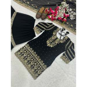 Conjunto de Fiesta Elegante Maruti Fashion Designer: Top de Chiffon con Sharara Plazzo y Dupatta Negro Talla L - Product Image 4