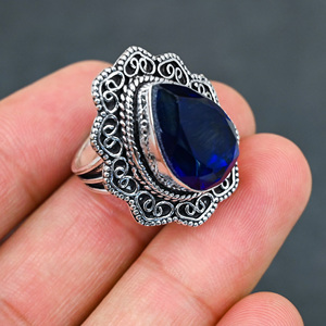 Anillo de Plata de Ley 925 con Tanzanita Azul Creada en Laboratorio, Hermoso Anillo con Piedra en Forma de Pera, Joyería de Boda Hecha a Mano con Turquesa - Product Image 3