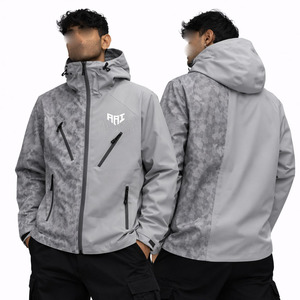 "Wholesale Streetwear Men's Outdoor <b>Jackets</b>, Y2K Style, Waterproof Grey <b>Camo</b> Zip-Up <b>Jackets</b> for B2B Supply USA" - Product Image 1