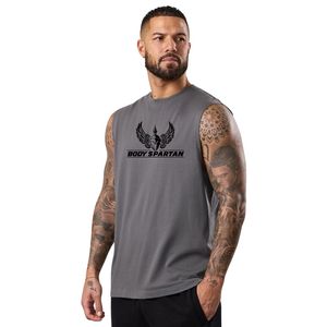Camiseta sin Mangas Gris para Hombre, Cuello Redondo, Estampada, de Algodón, Deportiva, para Gimnasio, Entrenamiento, Fitness, Ropa Deportiva - Product Image 1