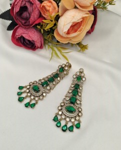 Boucles d'oreilles longues pendantes Kundan, style ethnique indien, pour réceptions, collection de bijoux pour femmes, fabricant - Product Image 2