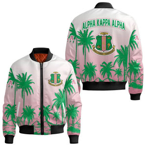 Blouson bomber à motif feuilles vertes Alpha Aka pour homme, blouson bomber décontracté à fermeture éclair rose en polyester - Product Image 4
