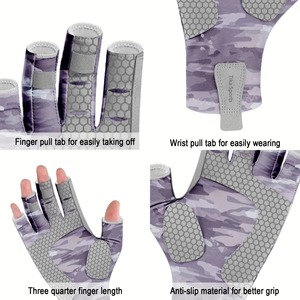 Gants de pêche sans doigts isolés UPF 50, protection UV, fermeture auto-agrippante, légers, extensibles, unisexes, toutes saisons, pour la pêche - Product Image 6