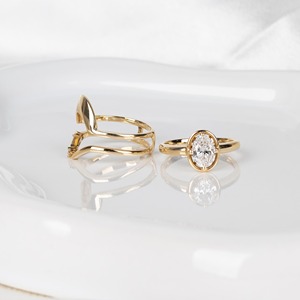 IGI Certified Oval Lab Grown Diamond Engagement <b>Ring</b> <b>Set</b> 2 <b>Rings</b> Bridal <b>Set</b> with Curved Band 14K Yellow <b>Gold</b> Wedding Jewelry - Product Image 6