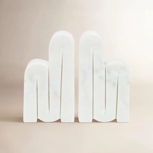 <b>Marble</b> Bookends 2Pcs Geometric Sculptural Minimalist Design Stone Decorative Home Office Desk Accessories - Product Image 1