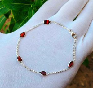 <b>Garnet</b> Gemstone Sterling Silver <b>Bracelet</b> January Birthstone 7 5 Inch Handmade Jewelry Elegant Gift For Women - Product Image 4