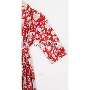 Vestido Largo Clásico de Mujer para Primavera/Verano, Hecho a Mano, 100% Algodón, Estampado Floral, Cuello en V, Manga Larga, Transpirable, con Cierre de Cordón - Product Image 4