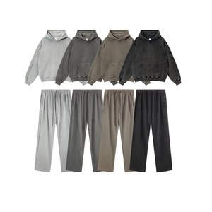 Survêtement unisexe grande taille coupe évasée 2-en-1 à capuche imprimé délavé en mélange de coton coupe-vent respirant style urbain hiver OEM - Product Image 6