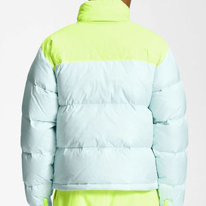 Blouson matelassé homme color block col montant fermeture éclair coupe-vent sportif hiver bleu clair jaune fluo - Product Image 6
