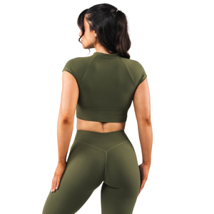 เสื้อชั้นในกีฬาผู้หญิง Grand Olive แบบซิปด้านหน้า แขนสั้น ไร้ตะเข็บ รองรับทรงได้ดี เหมาะสำหรับโยคะ ฟิตเนส ออกกำลังกาย เสื้อครอป - Product Image 3