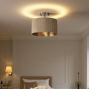 Plafonnier semi-encastré SIMIG, luminaire en forme de tambour doré avec abat-jour en tissu doré pour salon, chambre à coucher, salle à manger - Product Image 3