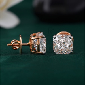 8.12 CT <b>Cushion</b> Cut Lab Grown Diamond Stud Earrings in 14K Rose Gold VVS1 Clarity with White Yellow and 10K Gold Options - Product Image 2