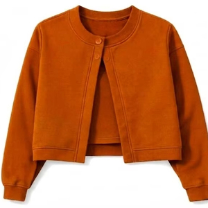 Cardigan court en tricot orange pour femme, manches longues, col rond, boutons sur le devant, couleur unie, style décontracté, automne, longueur courte - Product Image 1