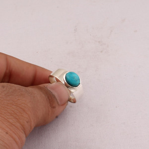 Wholesale 925 Sterling Silver Oval Turquoise <b>Ring</b> Bezel Set Natural Turquoise Cabochon <b>Plain</b> Band Gemstone Wedding Fine Jewelry - Product Image 3