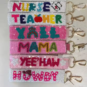 Porte-clés personnalisé brodé de perles et de sequins, bracelet de poignet, accessoires de sac pour maman, professeur, jour de match, Howdy - Product Image 5