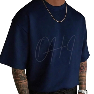 T-shirt en coton bleu marine à col rond et manches courtes pour homme, motif tie-dye, coupe ample, respirant - Product Image 1