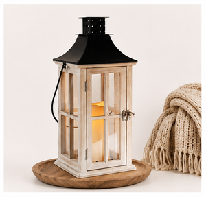 New Handcrafted Vintage Wooden <b>Lantern</b> with <b>Black</b> Metal Top Glass Panel Candle Holder for Home Decor Garden Parties Decor - Product Image 4