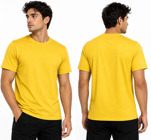 เสื้อยืดสีเหลืองสำหรับผู้ชาย เสื้อยืดเท่ๆ สำหรับสุภาพบุรุษ ราคาส่งถูก เสื้อยืดผ้าฝ้าย 100% ทรงหลวมสำหรับผู้ชาย - Product Image 1