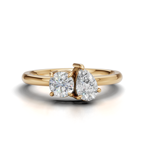 IGI Certified Round & Pear Cut Lab Grown Diamond Two Stone Toi et Moi Engagement/Wedding <b>Ring</b> in 18K Yellow / White & Rose Gold - Product Image 1