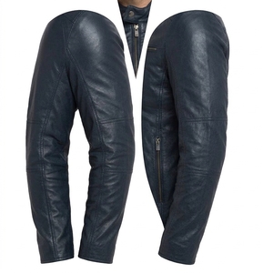 Blouson d'hiver pour homme en cuir véritable, col montant, coupe ajustée, zippé, style streetwear décontracté, pour moto - Product Image 6
