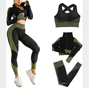 Fashion Women Three Piece Activewear Set High Waist Yoga Leggings Sports <b>Bra</b> And Lightweight Jacket With OEM ODM Private Label - Product Image 2