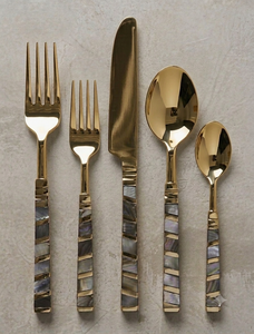 Modern Luxury Flatware Set Mirror Polished Gold Cutlery with <b>MOP</b> <b>Handle</b> Dishwasher Safe Wedding Dinnerware - Product Image 3